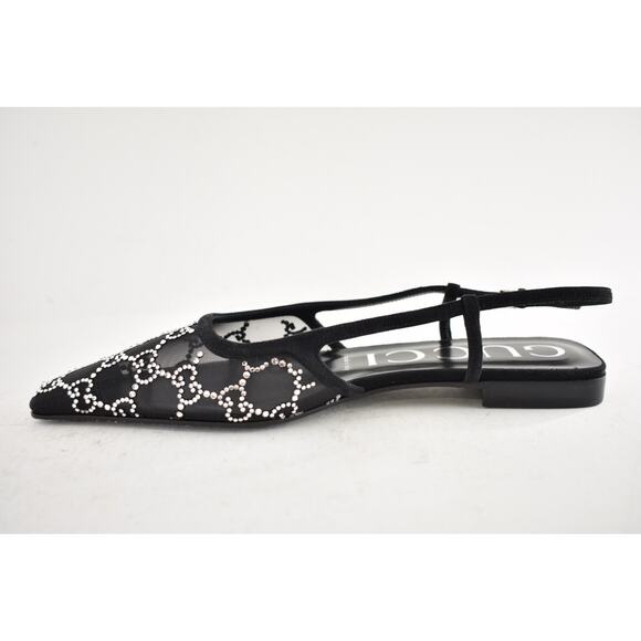 Gucci Demi GG Crystal Mesh Black Silver Slingback Ballerina Ballet Flat 38.5 - Picture 12 of 16